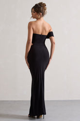 Black One-Sleeved Cut-Out Split Maxi Dress